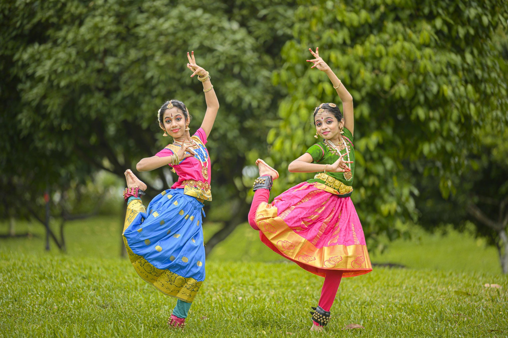 Two students performing a Bharatanatyam duet